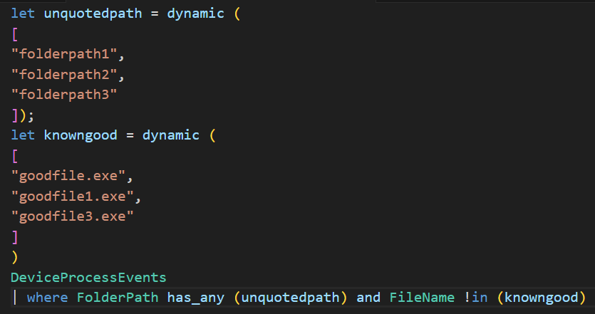 Example Defender KQL